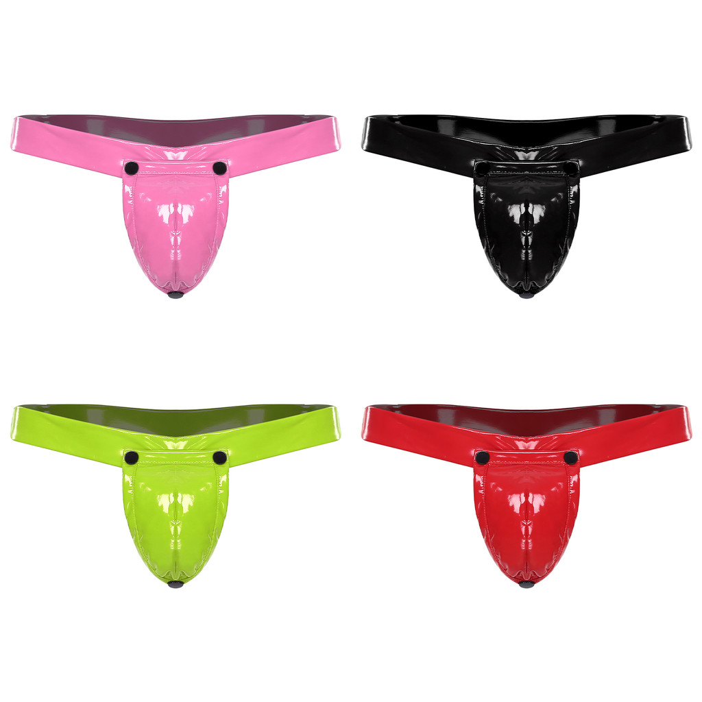 Yeahdor Mens 2-in-1 Jockstrap ชุดชั้นใน O-ring Thong ที่ถอดออกได้ Crotch Cover เอวยางยืด Glossy PU T-back กางเกงสําหรับครบรอบฮันนีมูน