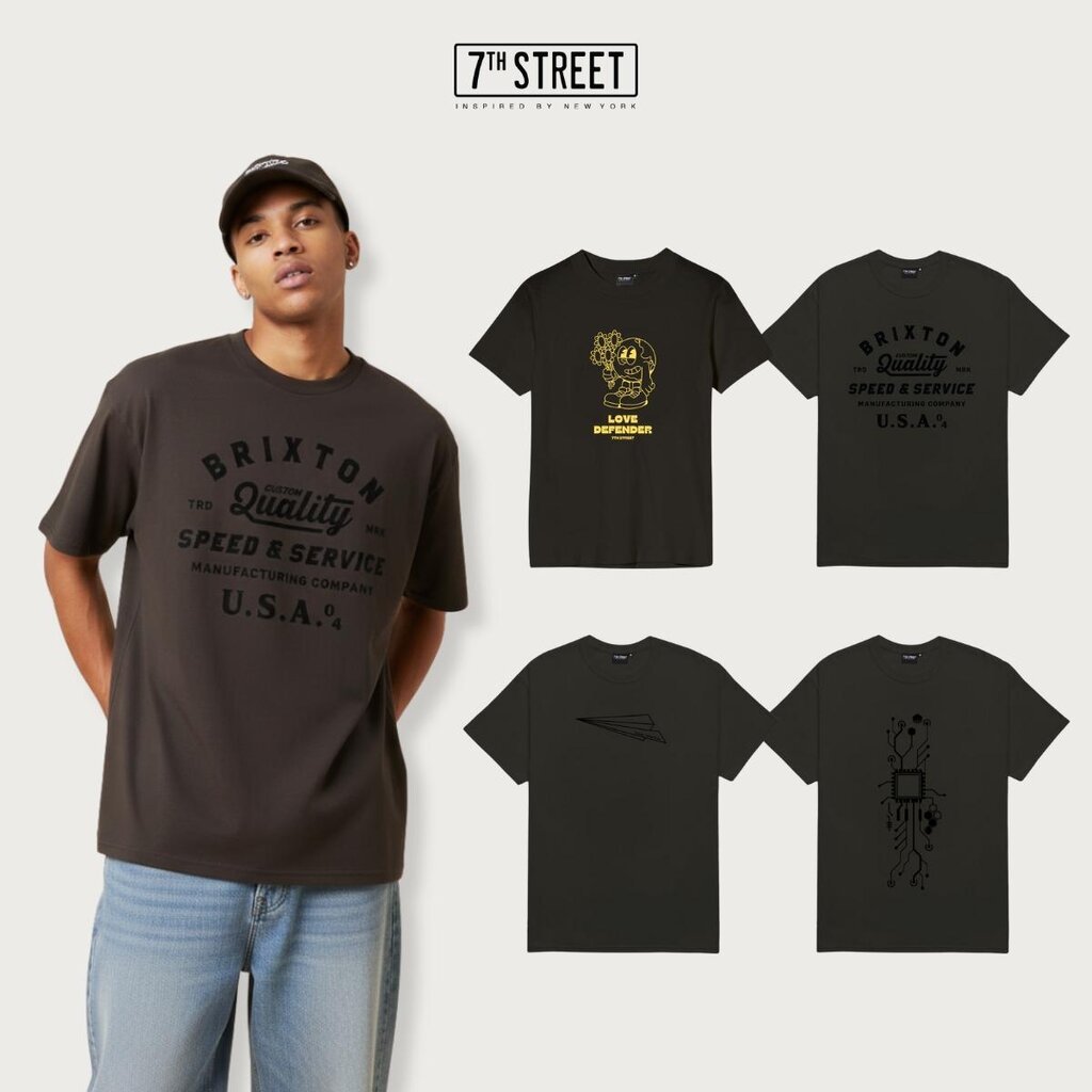 รวมลายเสื้อยืดคอกลมแขนสั้น 7ᵗʰ Street (Light) สีน้ำตาลเหลือบเทา สกรีนลายกราฟฟิค ทรงหลวม ไหล่ตก ไม่รัดตัว เนื้อผ้า 100...