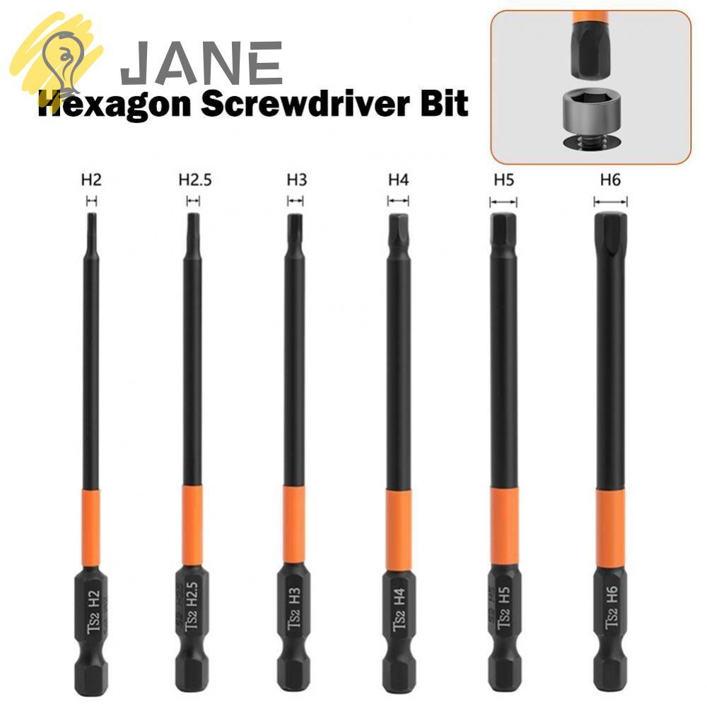 JANE 6 ชิ้นหกเหลี่ยมสว่าน, H2-H6 1/4 Shank ไขควงบิต, คุณภาพสูงยาว 100 มม.ไขควงแม่เหล็กซ็อกเก็ตบิต