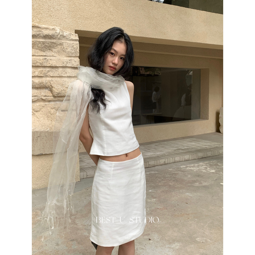 ดีที่สุด ยู-สีทึบผ้าลินินสีทึบอารมณ์กระโปรงกลาง (ไม่มีกางเกงความปลอดภัย) 35787