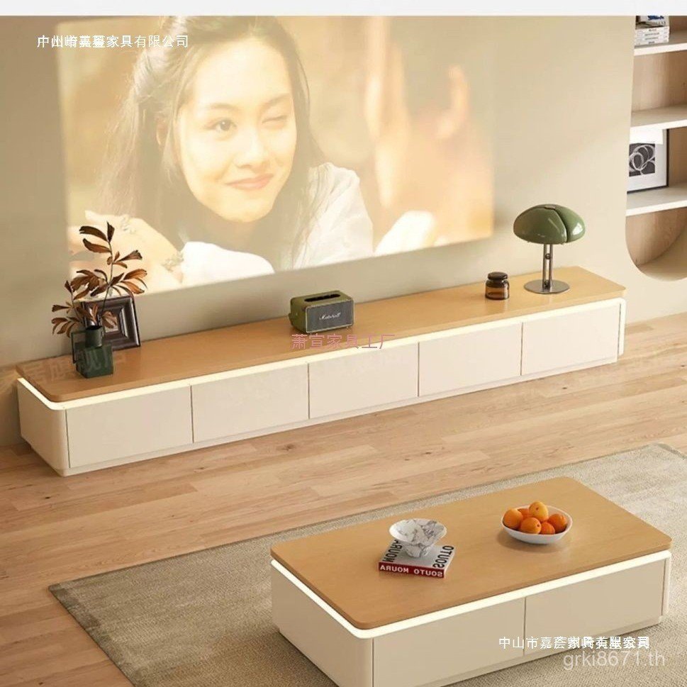Simple Log อพาร์ทเมนต์ขนาดเล็กตู้ตั้งพื้นสไตล์ทีวีห้องนั่งเล่นภาษาฝรั่งเศสคําผสมครีมโต๊ะกาแฟโมเดิร์น