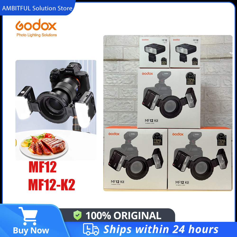 Godox Mini Speedlite MF12 MF12-K2 Macro Flash 2 ชุดไฟในตัว Godox X System TTL แฟลช + ตัวกรองสีสําหรั