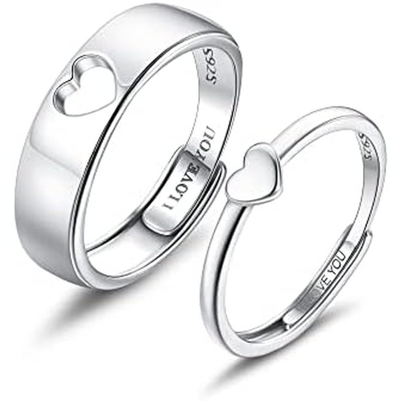 MILACOLATO Matching Rings for Couples 925 Sterling Silver Matching Heart Promise Rings I Love You En