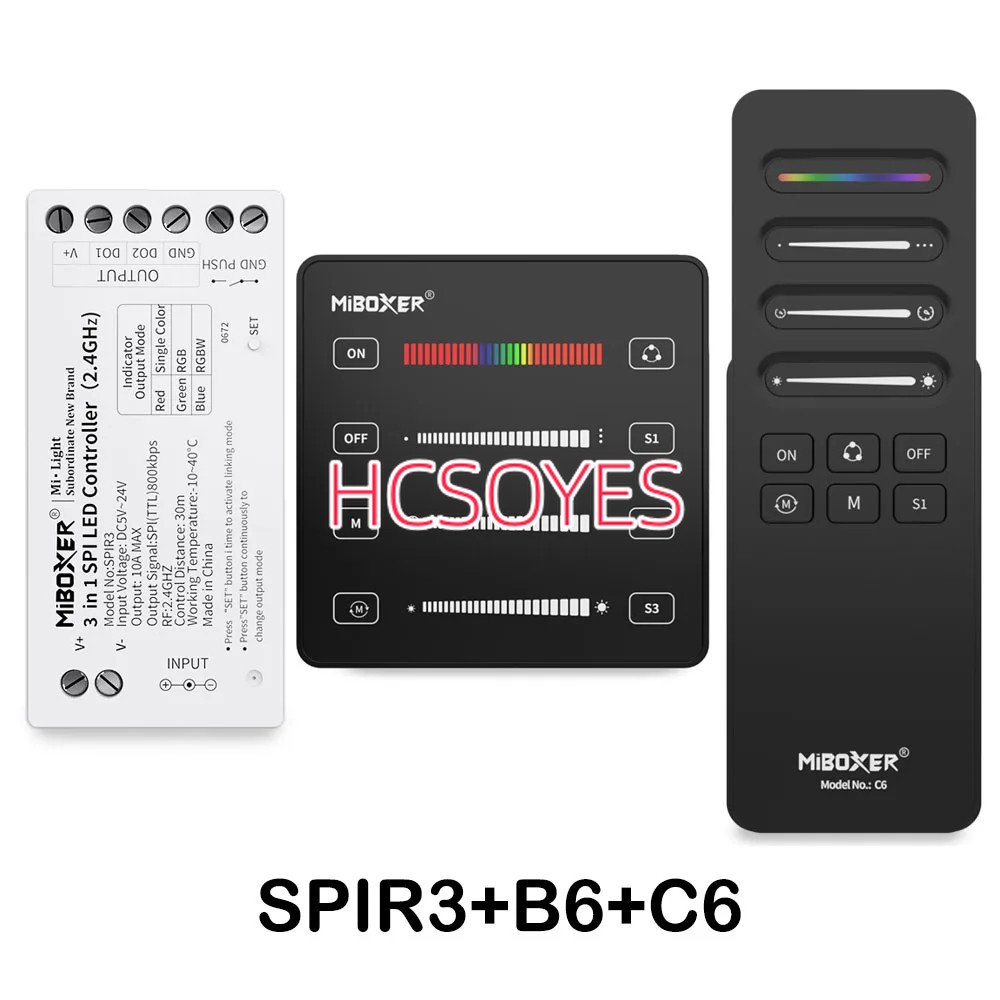 Miboxer SPI LED Controller 3 ใน 1 (สีเดียว + RGB + RGBW) B6 2.4G SPI แผง C6 รีโมทสําหรับ WS2811 WS28