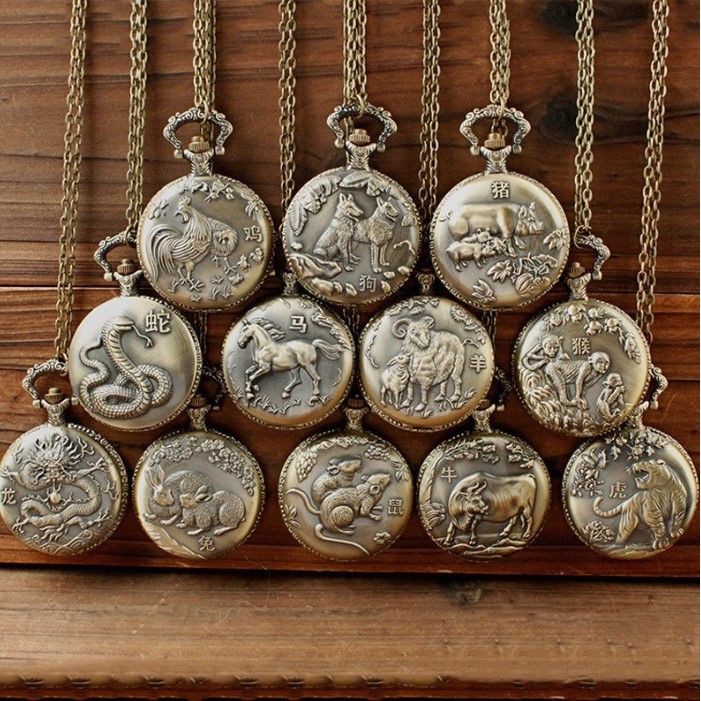 Vintage Flip-Top Large Chinese Zodiac Pocket Watch – Chinese Zodiac Animal Dial – Gift for Men Women