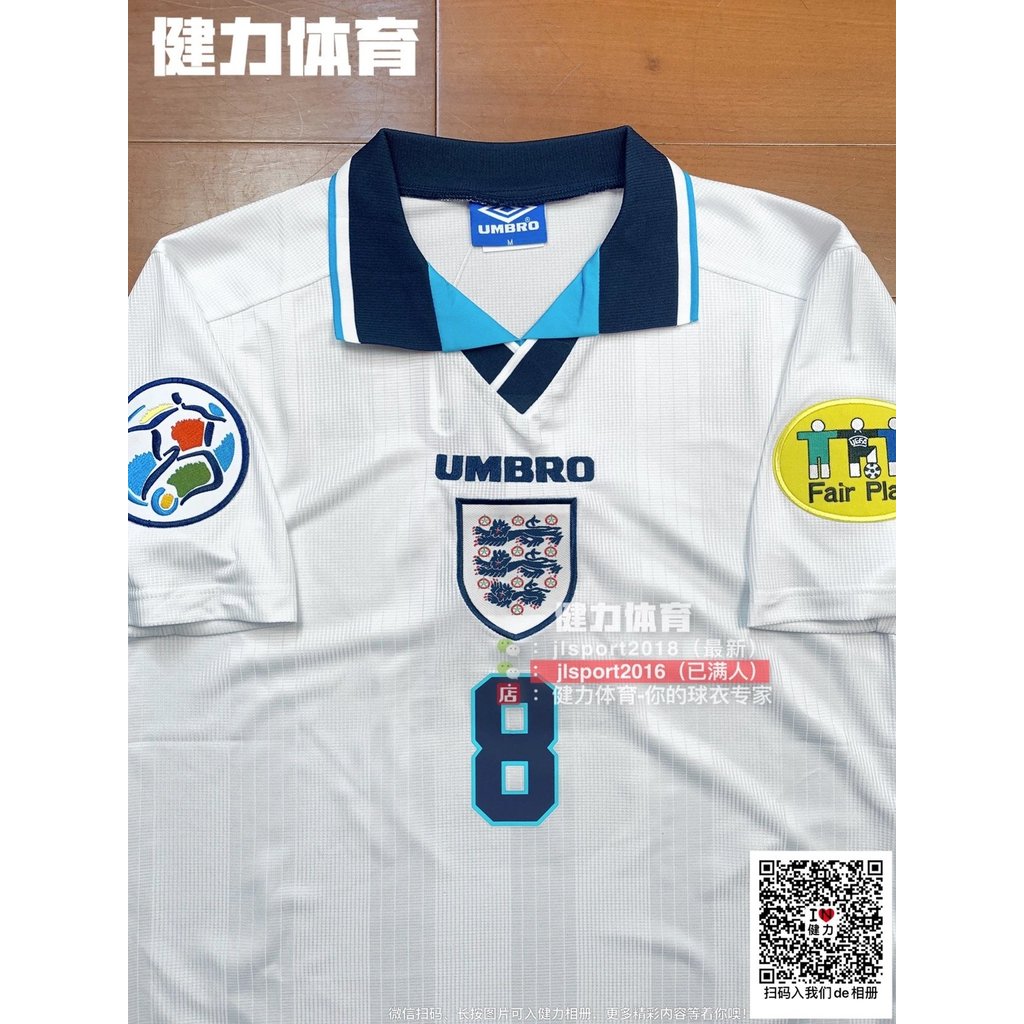 England Retro Jersey 1996 England Home Jersey Gaskoin Uniform Arland Hiller Jersey เสื้อฟุตบอล