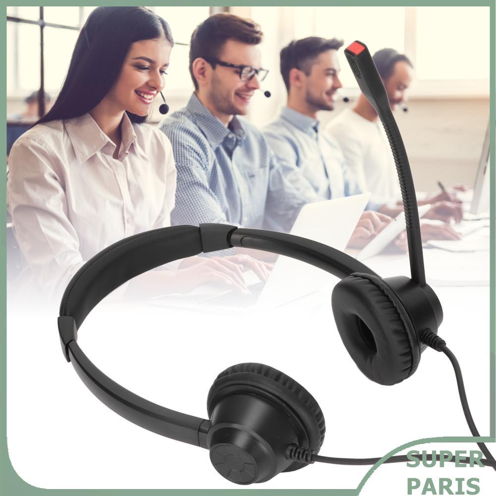 superparis RJ9 ชุดหูฟังโทรศัพท์ไมโครโฟน HD สำนักงานสองหูพร้อมการปรับระดับเสียงของลำโพง น้ำหนักเบา เห