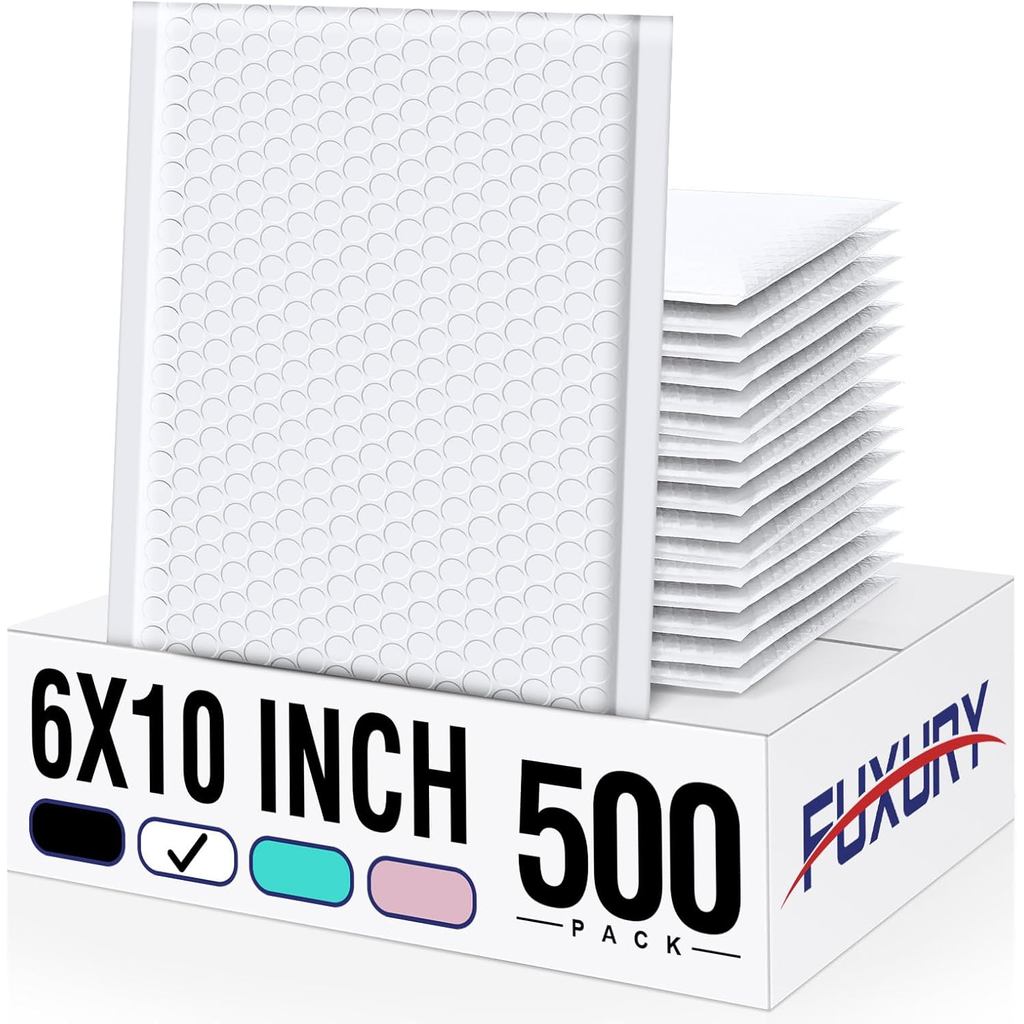 Fuxury 500 Pack Bubble Mailers 6x10 นิ้ว ซองจัดส่งบับเบิ้ลทั้งหมด#0 ซองจดหมายเบาะฟองหนา Mailer Stron