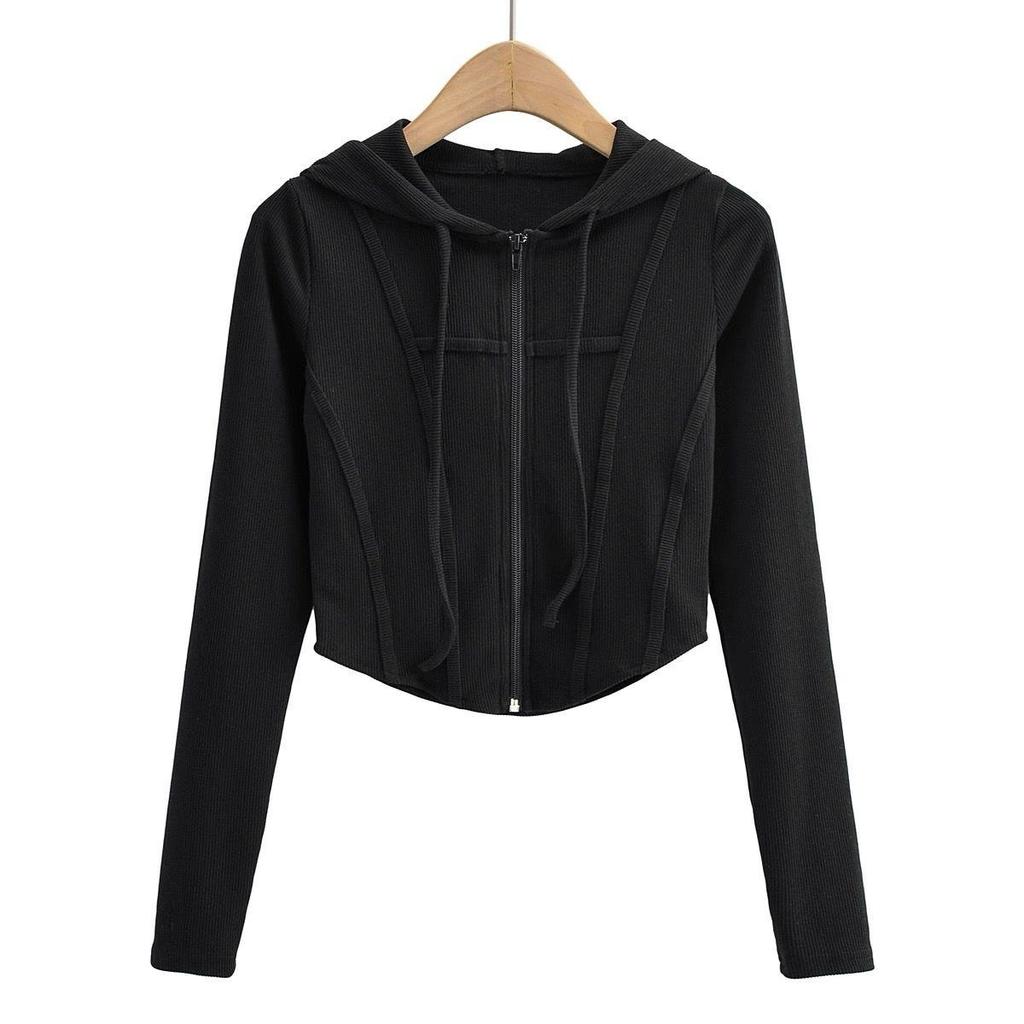 Grania Jacket เสื้อกันหนาวซิป Hoodie Crop Top ผู้หญิงอินเทรนด์แฟชั่นชุดเกาหลีสไตล์ Crop Jacket ผู้หญ