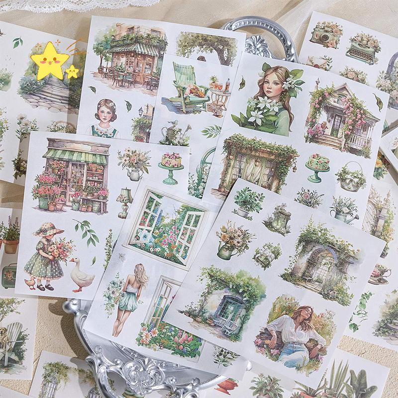 [JBTH] Garden Journal Stiers, 50 แผ่น Washi Junk Journaling Stier Book, อุปกรณ์สมุดภาพ, สมุดสีน้ําสํ