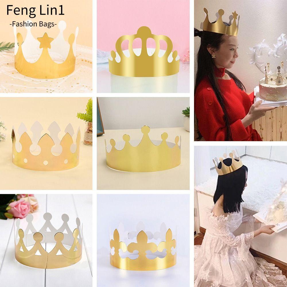 FLIN 10 ชิ้นกระดาษมงกุฎหมวกบรรยากาศเค้กตกแต่งหมวกฉลองงานแต่งงานตกแต่ง King Crowns