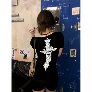 Novva ส่งไวจากไทย เสื้อแขนสั้น พิมพ์ลายกางเขน หวานเซ็กซี่ ใส่แล้วดูแพง สไตล์อเมริกัน