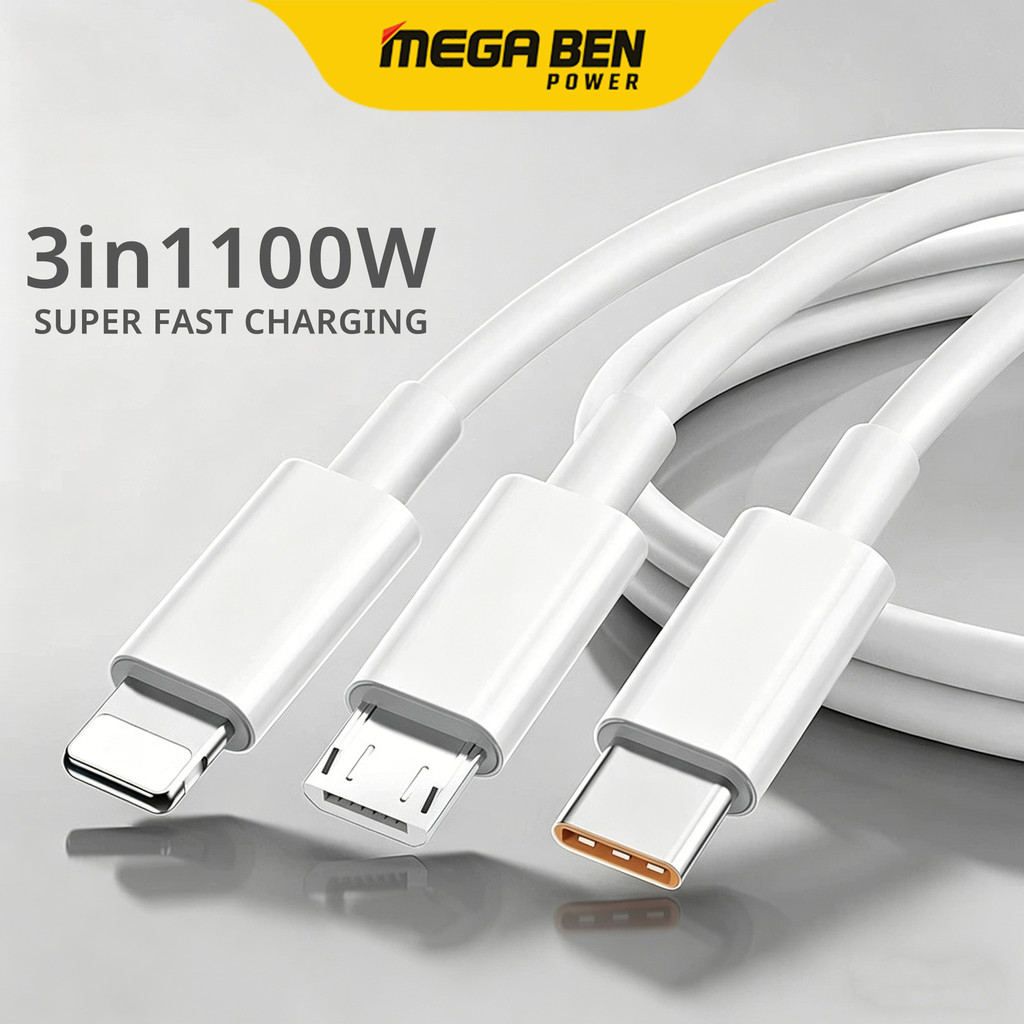 120W สายชาร์จ 3in1 6A สายชาร์3หัว usb to Micro iOS Type-C ใช้ได้กับโทรศัพท์ทุกรุ่น สายยาว1.5M