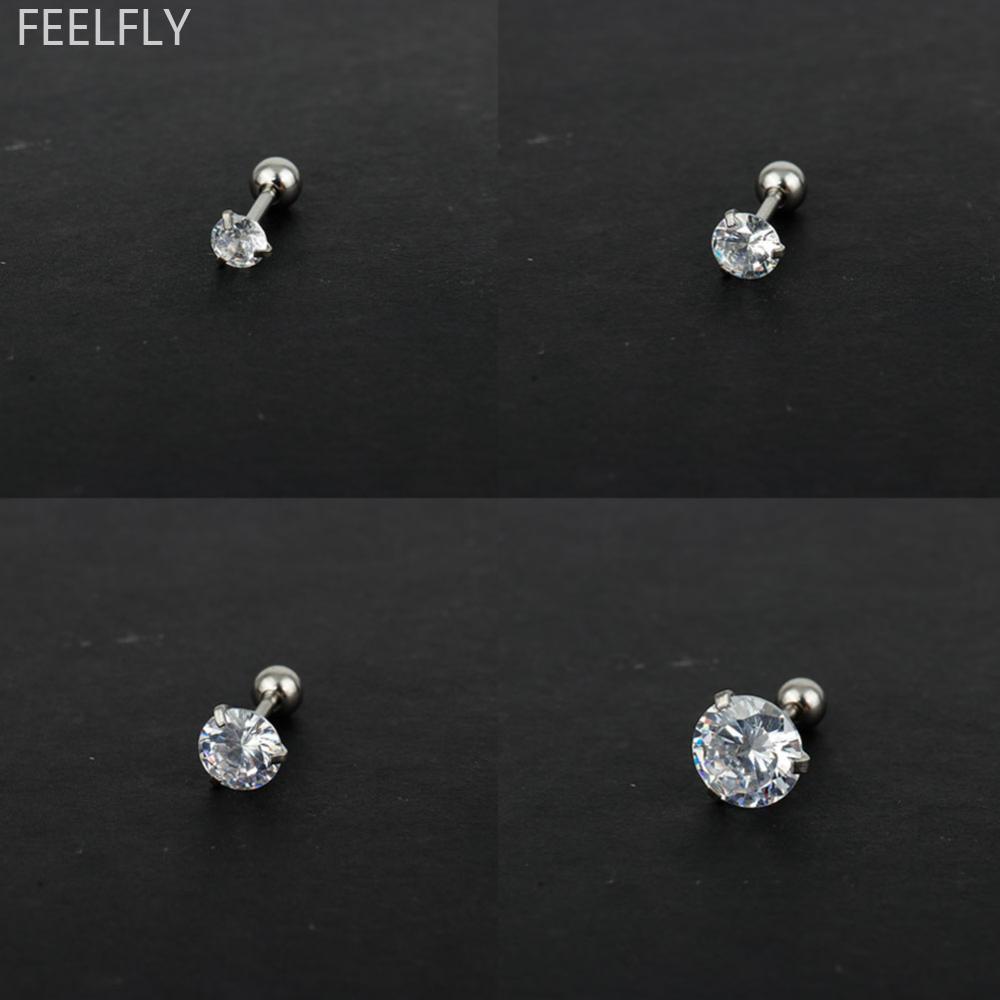 FEELFLY แฟชั่น CZ 3 Prong Tragus กระดูกอ่อนสแตนเลสหูคริสตัลเพทายต่างหูเจาะเครื่องประดับเหล็ก Clear K