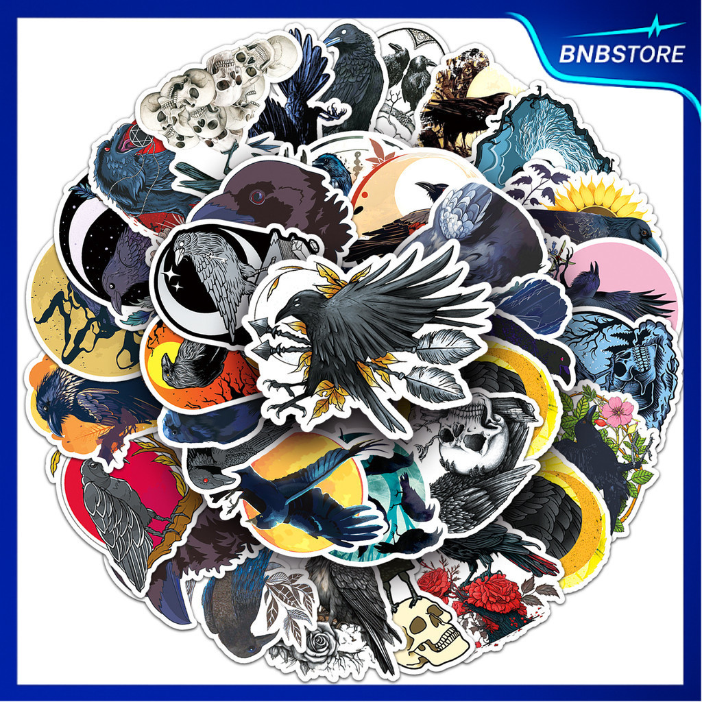 🍀ส่งจากไทย🍀 50แบบ สติกเกอร์ อีกา ฮาโลวีน  crow Horror Halloween cartoon animal sticker พร้อมส่ง