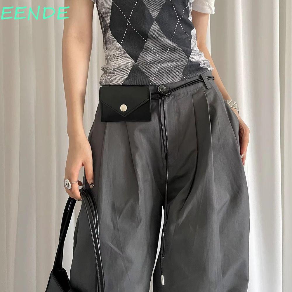 EENDE Envelop เอวเชือก,วินเทจอเนกประสงค์หนังเอวกระเป๋า,อินเทรนด์สีดําสีแดงHigh-End Y2kชุดกางเกงยีนส์