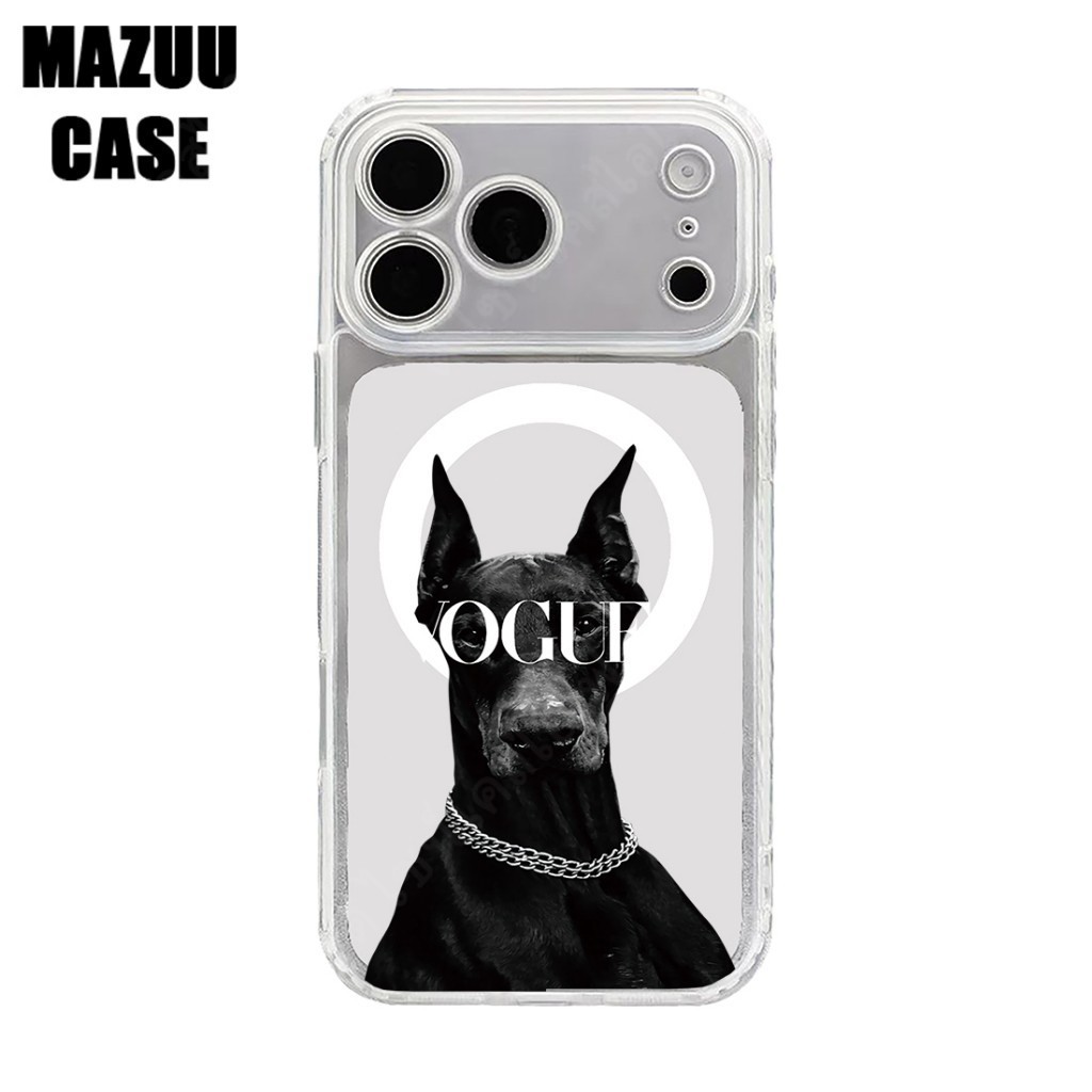 เคสไอโฟน แม่เหล็กใส TPU ครอบเลนส์เต็มตัว ลายดูเบิร์นสีดำสไตล์หรูหรา พร้อมข้อความ "VOGUE" iPhone 17 16 15 14 13 12 11 Pro