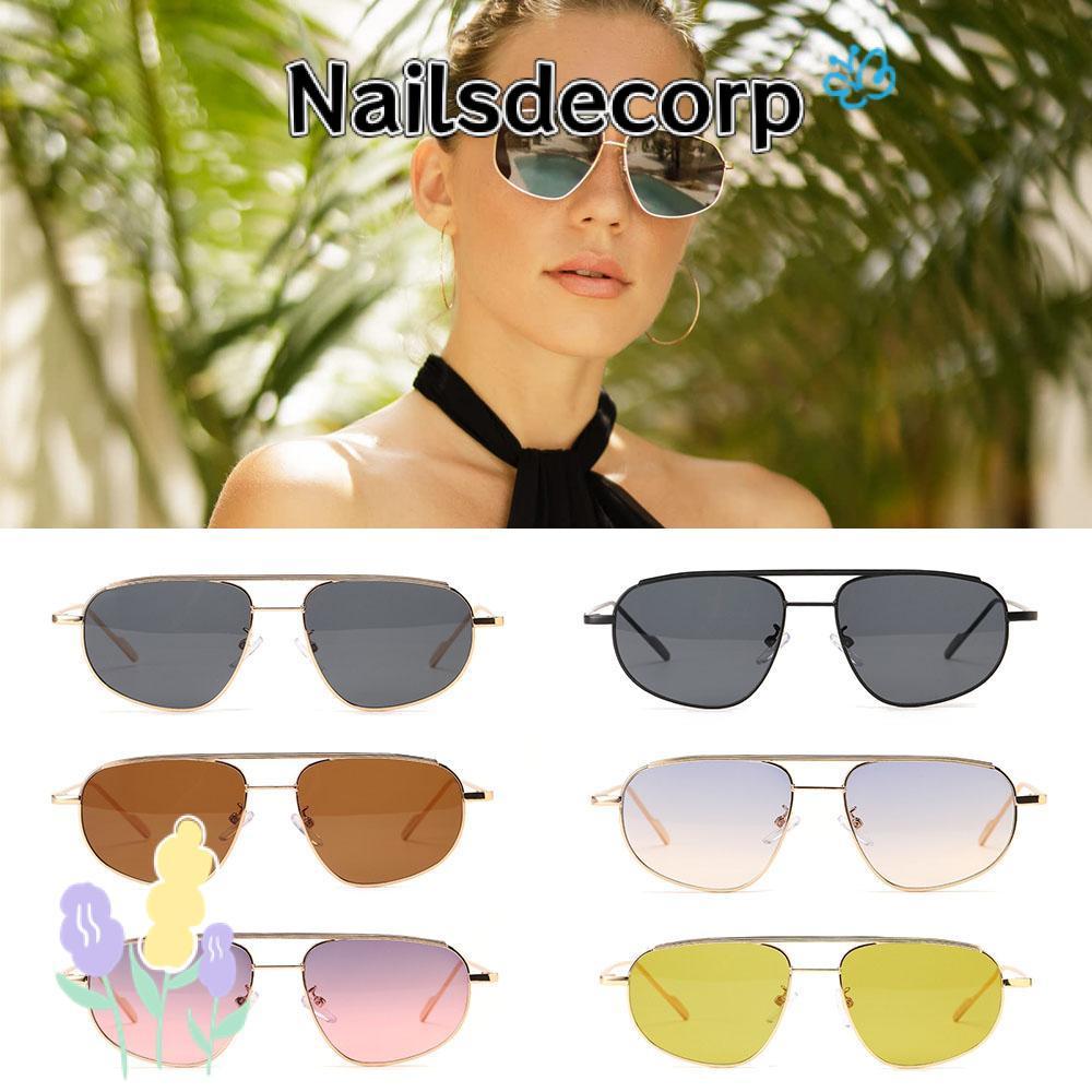 NAILS แว่นกันแดดย้อนยุคสําหรับผู้หญิงกรอบโลหะแฟชั่นสะพานคู่ Y2K Shades