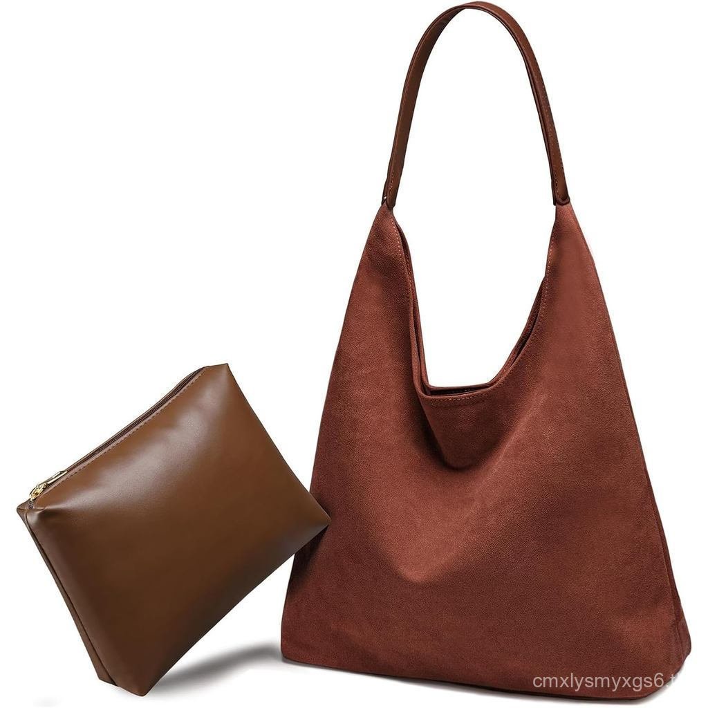 Suede Hobo Bag สําหรับผู้หญิง 2 ชิ้นกระเป๋า Slouchy Faux Suede Tote กระเป๋าหนังกระเป๋าถือ C8IP