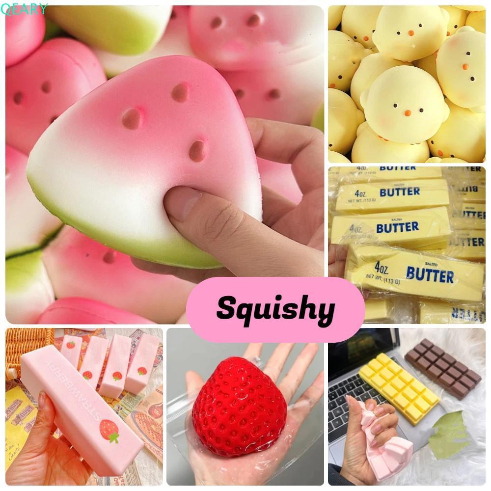 QEARY สกุชชี่ ของเล่นบีบ Squishy, อาหารผลไม้จําลองการ์ตูน Fidget ของเล่น, แตงโมที่น่าสนใจกระต่าย TPR ผลไม้หยิกของเล่นตลก