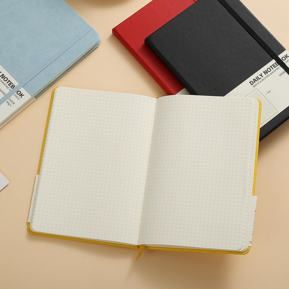 สมุดโน้ตจุด A5 ปกแข็ง PU สมุด Bullet Journal กระดาษถนอมสายตา 80 แกรม มีสายรัด สำหรับจดโน้ต วางแผน เรียน ทำงาน