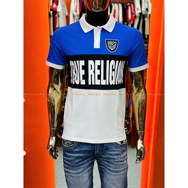 TR-P06 เสื้อโปโลผู้ชายคุณภาพสูง สีขาวและสีน้ําเงิน ผ้าฝ้ายยืด 2 ทิศทาง แบบมาตรฐาน ViP