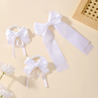 3 ชิ้นหวานสีขาว Bows กิ๊บติดผมสําหรับสาว Fresh Barrette Boutique ผ้าเต็มรูปแบบเด็ก Headwear อุปกรณ์เสริมผม