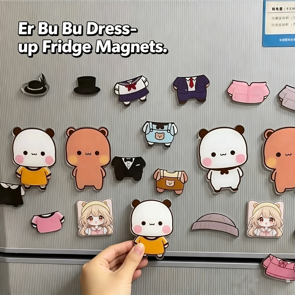 18 ชิ้น/เซ็ต Bubu Dudu แม่เหล็กติดตู้เย็น Kawaii Panda Bear Yier BUBU Dress-Up แม่เหล็กตู้เย็นสติกเกอร์ตกแต่งบ้านสติกเกอร์