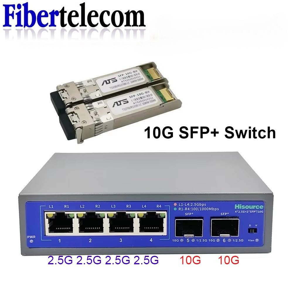 2 พอร์ต 10G SFP+ Slot Hub Internet Splitter 10G SFP+ สวิตช์ไฟเบอร์ 2.5Gbps Ethernet 4 พอร์ต 2500Mbps