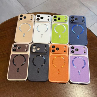 เคสโทรศัพท์มือถือ For iPhone 13 11 17 14 15 16 12 Pro Max 17 Pro Max เคสโทรศัพท์แม่เหล็ก เคสแม่เหล็กลายผิวลิ้นจี่หลากสี