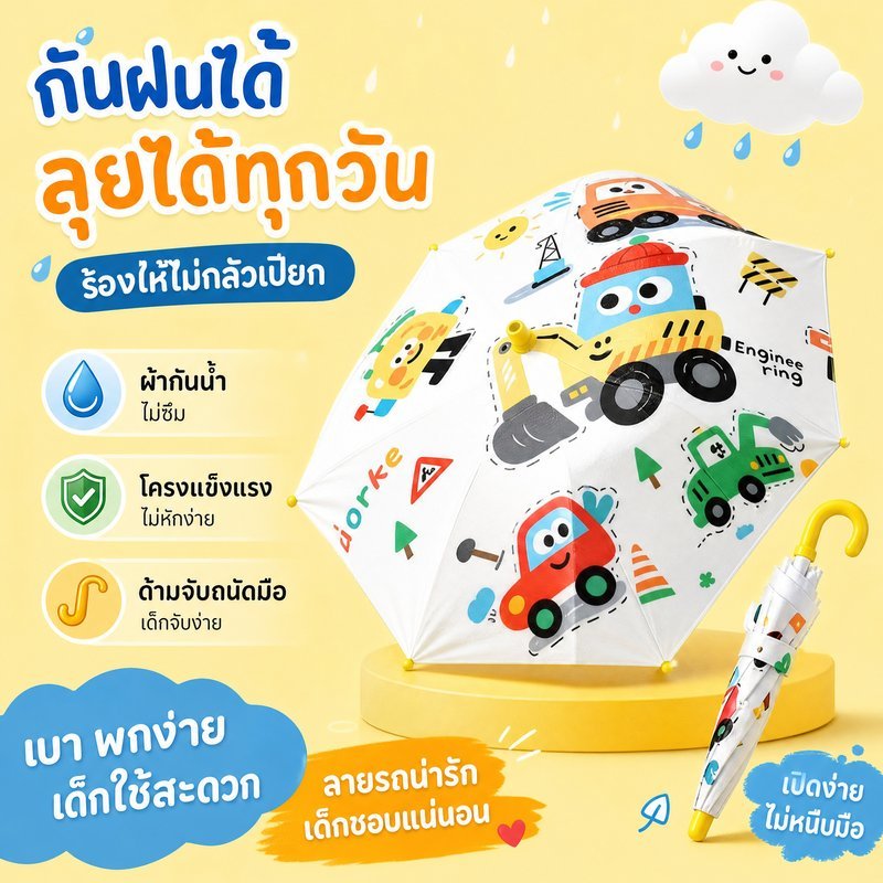 ร่มการ์ตูน ร่มเด็ก ร่มเด็กขนาดเล็ก ลายการ์ตูน กันยูวี น้ำหนักเบา มีนกหวีด พกพาง่าย