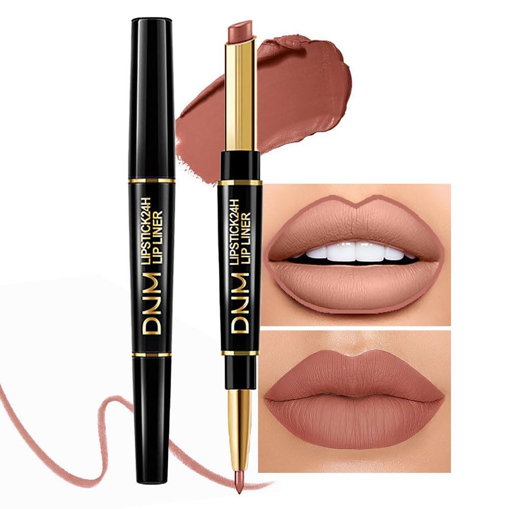 Kaely Two-in-One Nude Brown Lip Liner & Lipstick Set, Matte Lip Makeup Set, Total Lip Liner, Lip Glo