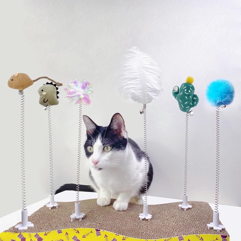 6PCS Cat Wand Toy & Scratcher Plug-ins - Cat Fun Theselves Play ของเล่นสําหรับ Kitty & ลูกแมว