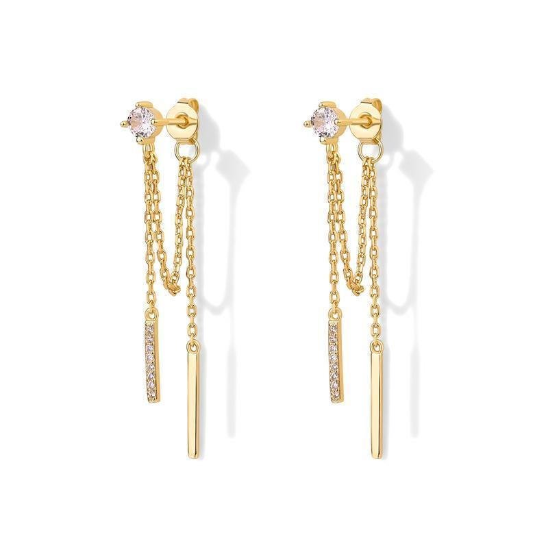 PAVOI 18K Gold Plated Sterling Silver Posts Drop Dangle Chain ต่างหูสําหรับผู้หญิง | กระดุมโซ่ห้อย |