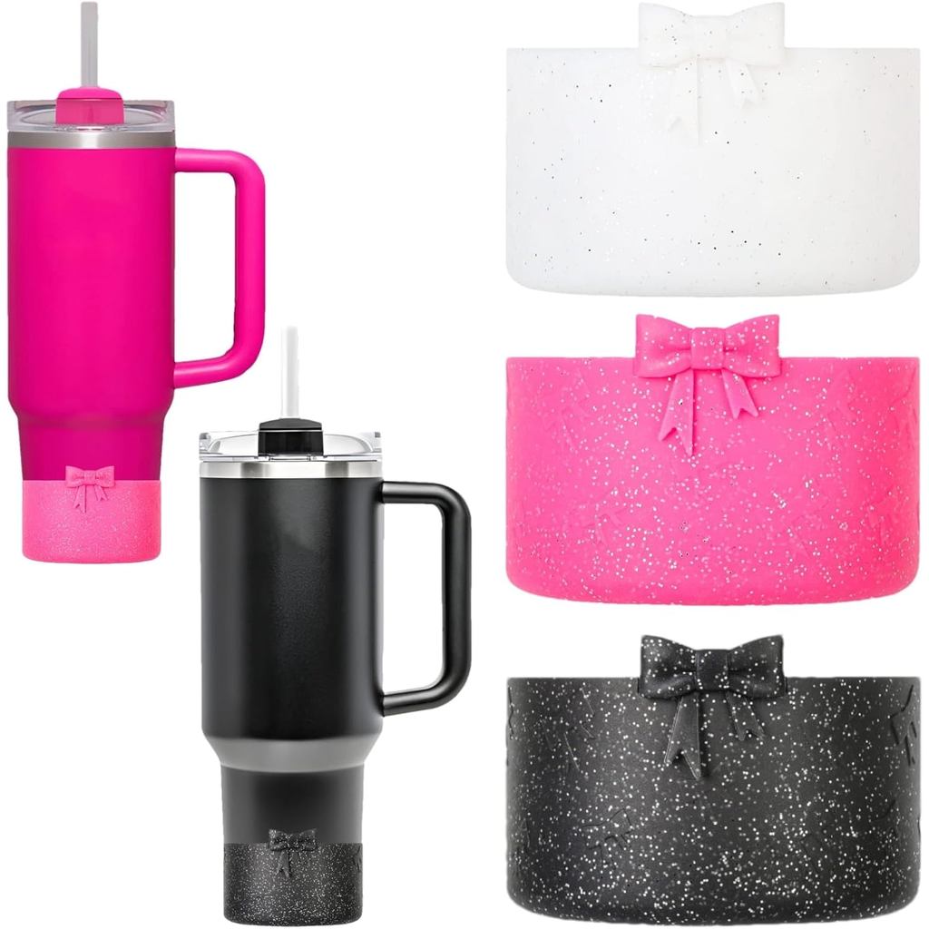 3 ชิ้นโบว์ซิลิโคนขวดน้ํา Boot,Glitter Blingแขนป้องกันสําหรับขวดด้านล่างกว้าง 2.8-3 นิ้ว,ใช้งานร่วมกั