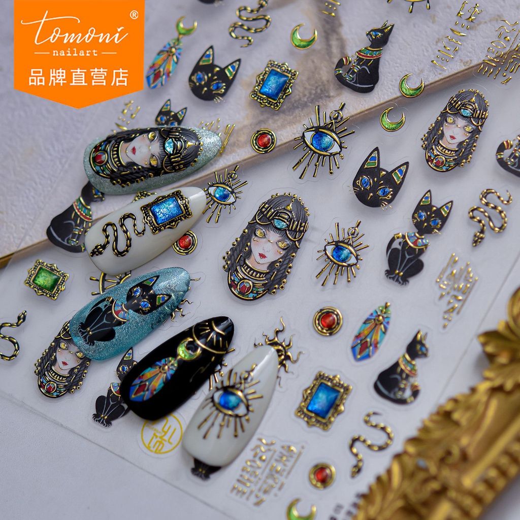[Meow.Sensei] tomoni Gilding สติ๊กเกอร์ติดเล็บสติ๊กเกอร์ติดเล็บสีเมทัลลิกคลีโอพัตราคู่มือเด็กสัตว์เล็กสติ๊กเกอร์การ์ด Goo