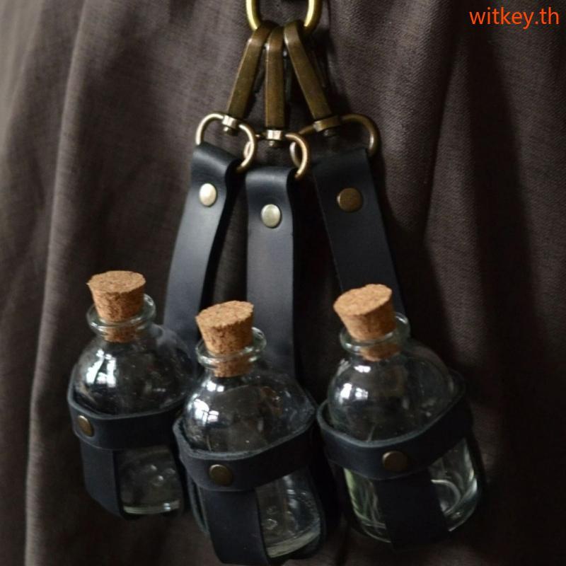 WIT Potion Bottle with Leather Holder Halloween Wizard Potion Glass Holder with Cork Stoppers Witch 