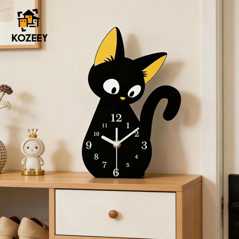 KOZEEY แมวน่ารักนาฬิกาตั้งโต๊ะพรีเมี่ยมอะคริลิคเงียบนาฬิกาตั้งโต๊ะสัตว์ธีมตกแต่งห้องนอนสําหรับห้องนั่งเล่น Entrance ชั้นวาง