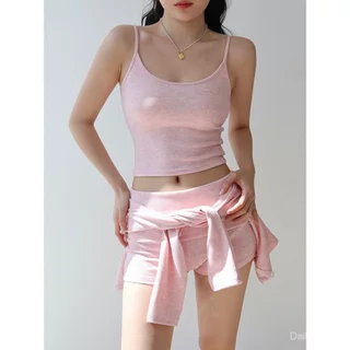 Dailywear พร้อมส่ง ✨ ชุดสุดฮอต~ เสื้อคาร์ดิแกนสั้น เสื้อสายเดี่ยวเข้ารูป และกางเกงขาสั้นพับขา สีเข้าชุดกัน