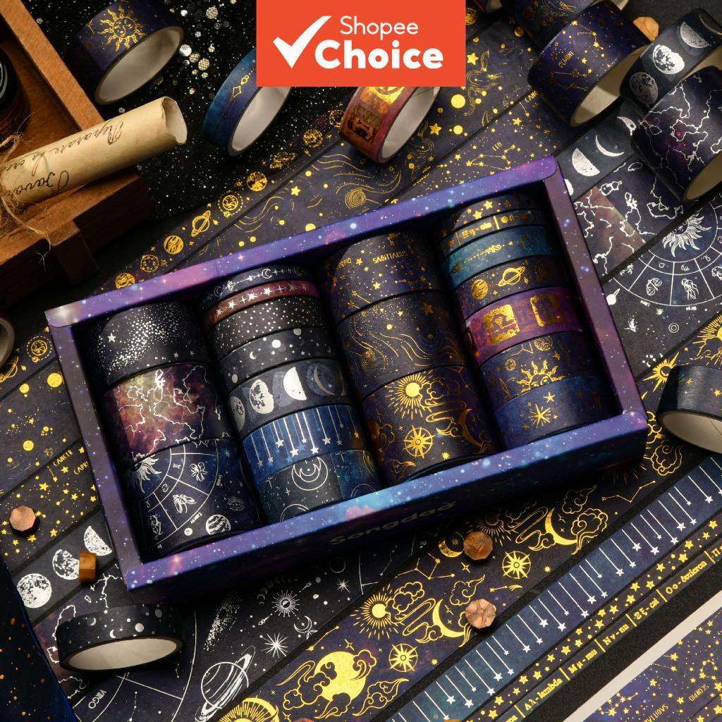 ชุด 20 ม้วน Vast Universe Washi เทป Galaxy Star Moon Gold Silver Stamping กาวสติกเกอร์ตกแต่งหัตถกรรม