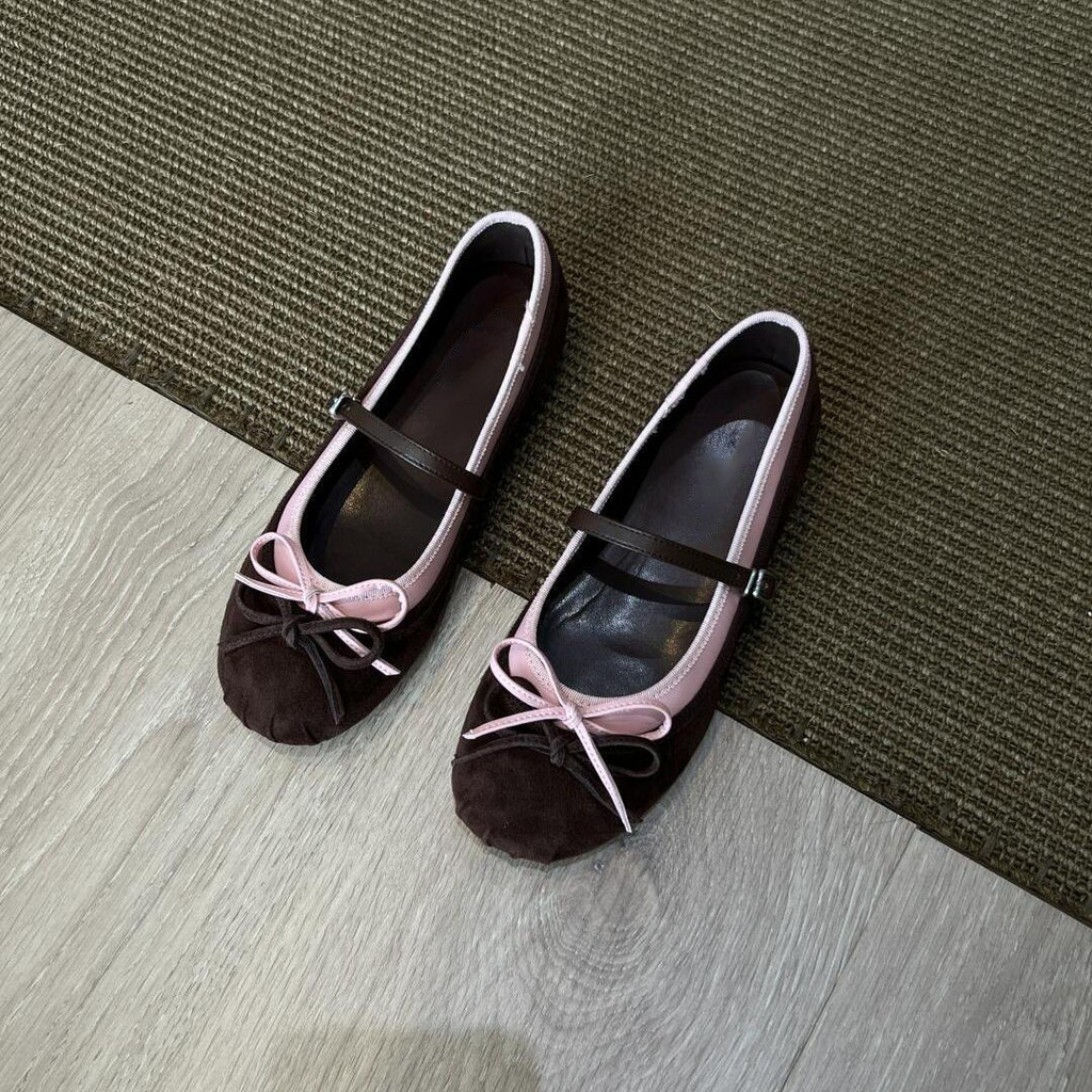 ~~ รอบ Toe Fairy Bow รองเท้าผู้หญิงแบนบัลเล่ต์แบนสายรัด Mary Jane รองเท้า Ultra-Light Body Saddle Fa