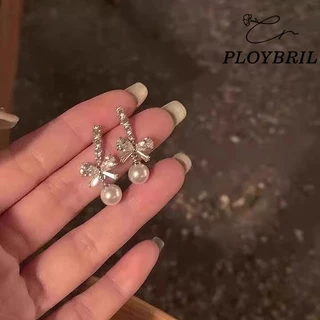 PLOYBRIL ต่างหูแฟชั่น ประดับโบว์ พลอยเทียม มุก พู่ยาว สวยหรู เรียบง่าย E073