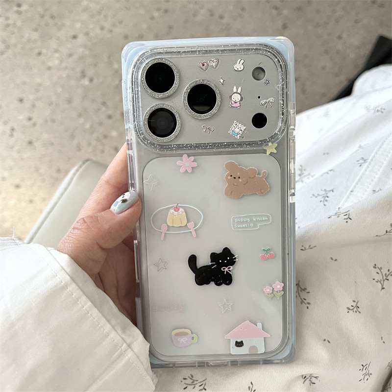 สําหรับiPhone 16 17 13 14 15 Pro MaxกรณีIns Niche Simpleน่ารักสาวหัวใจHouse Little Black Cat Puppy 1