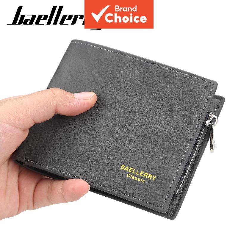 Baellerry Men Classic Bifold Pu Leather Wallet with Zipper Coin Pocket, Slim Short Purse for Daily Use