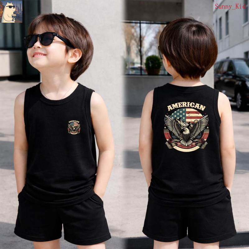 【Sunny】เซ็ตชุดเด็ก เสื้อ+กางเกง เสื้อกล้ามเด็กลายการ์ตูนสำหรับเด็ก 2-12 ขวบ | ลายพิมพ์หลากหลาย | มีสีดำและข