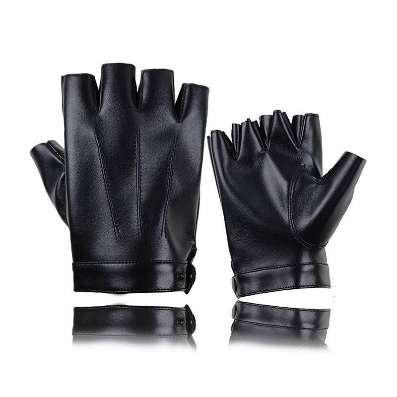 [BT] Fingerless Men Gloves PU Leather Motor Punk Gloves Male Mittens Half Finger Outdoor Mens Leathe