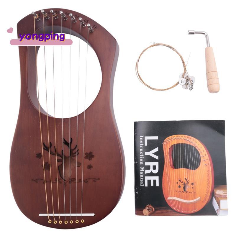 7-String Lyre Harp Mahogany Solid Wooden Metal Strings เครื่องมือ