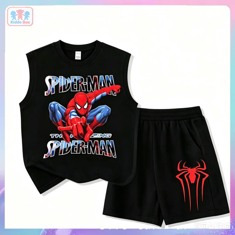 ชุดเซตสไปเดอร์แมนเด็ก เสื้อกล้าม+กางเกงขาสั้น ผ้าใส่สบาย ฤดูร้อน#ชุดเด็ก #เสื้อผ้าเด็ก #สไปเดอร์แมน #ชุด