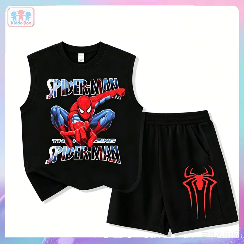 ชุดเซตสไปเดอร์แมนเด็ก เสื้อกล้าม+กางเกงขาสั้น ผ้าใส่สบาย ฤดูร้อน#ชุดเด็ก #เสื้อผ้าเด็ก #สไปเดอร์แมน #ชุด
