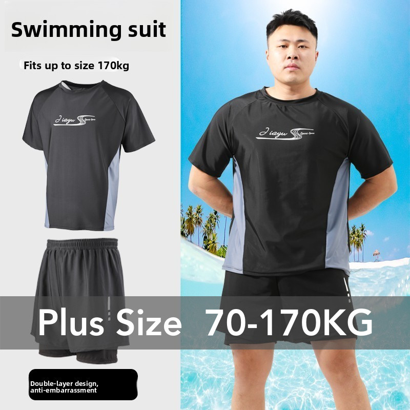 2PCS Oversize Men Plus Size ชุดว่ายน้ําขนาดใหญ่ Casual Daily Beach กางเกงว่ายน้ํา